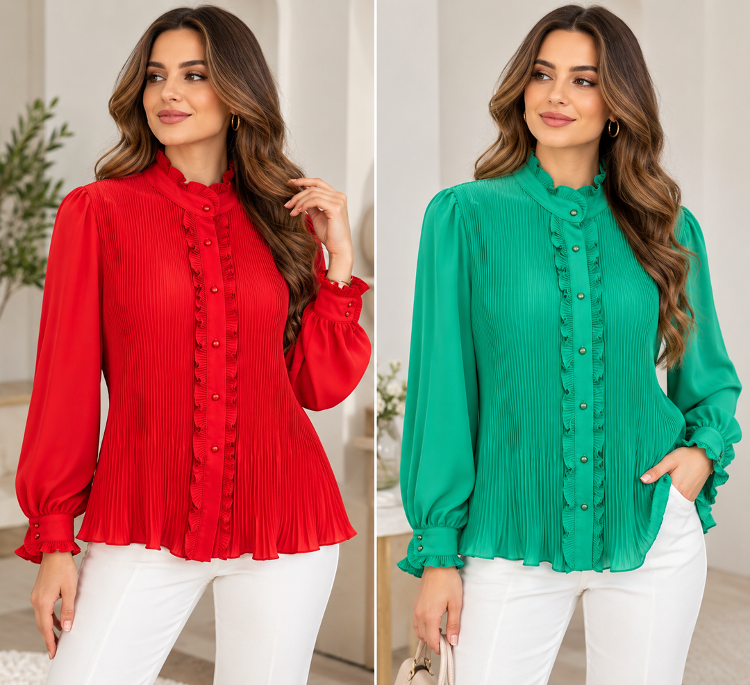 Maribel | Plisse Ruffle Blouse