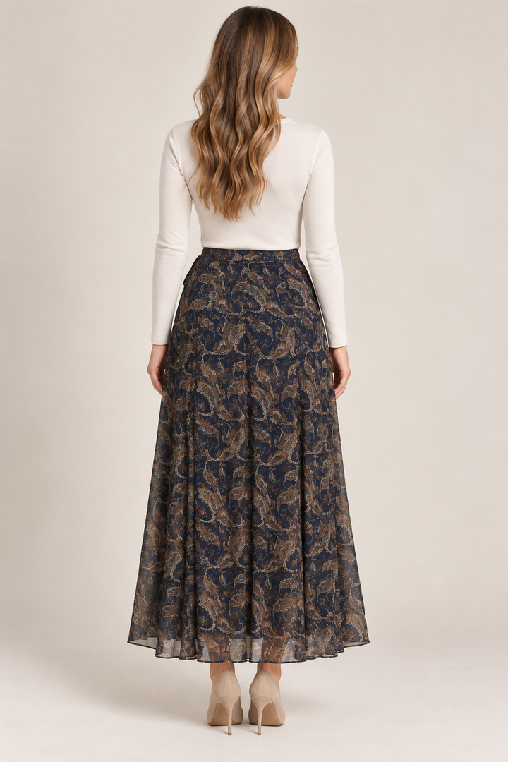 Delphine | Paisley Pleated Maxi Skirt