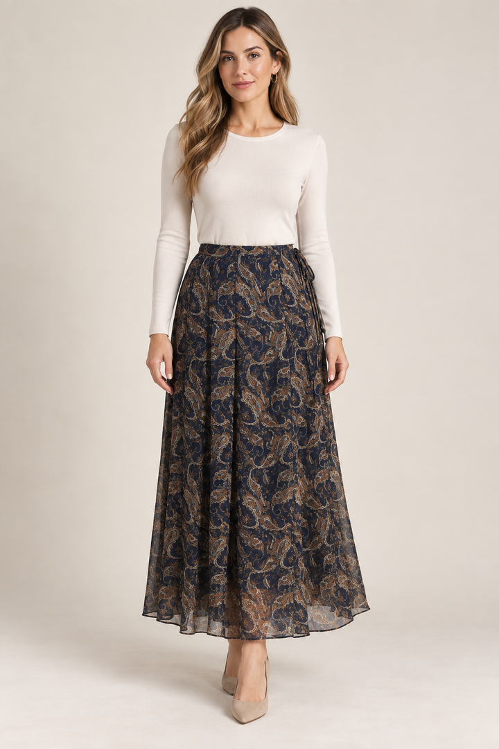 Delphine | Paisley Pleated Maxi Skirt
