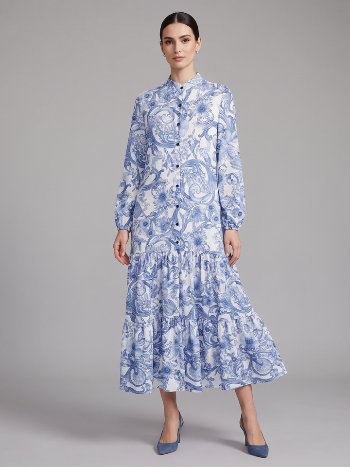Cornflower | Floral Print Tiered Shirt Dress