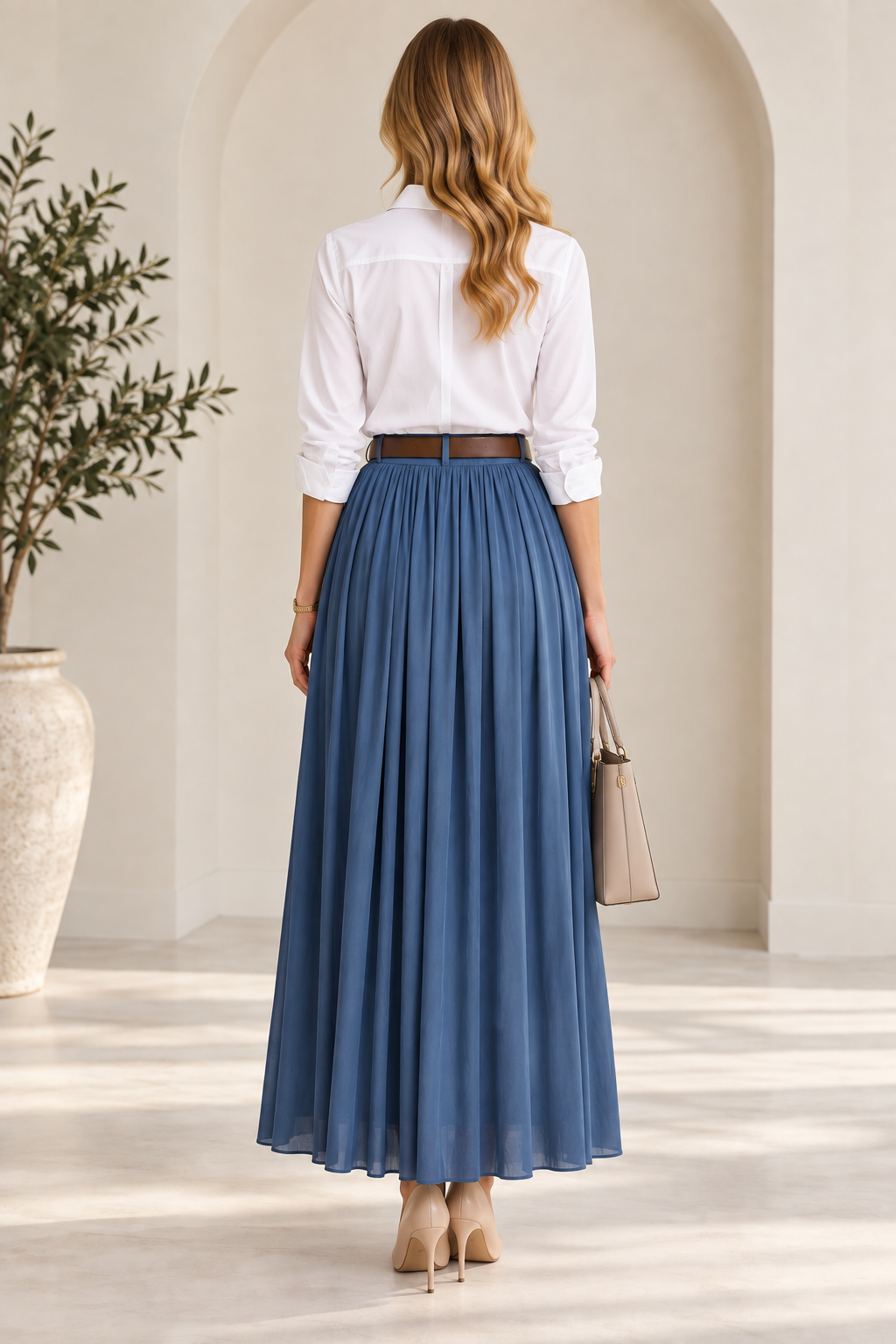 Azure | Pleated Flowy Maxi Skirt