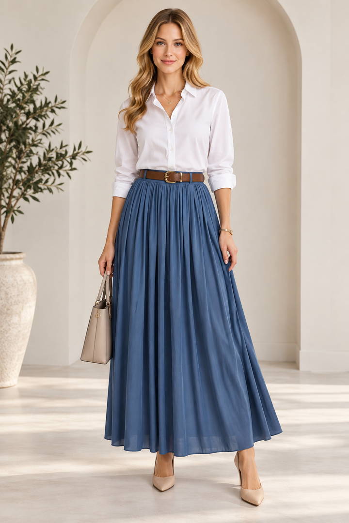 Azure | Pleated Flowy Maxi Skirt