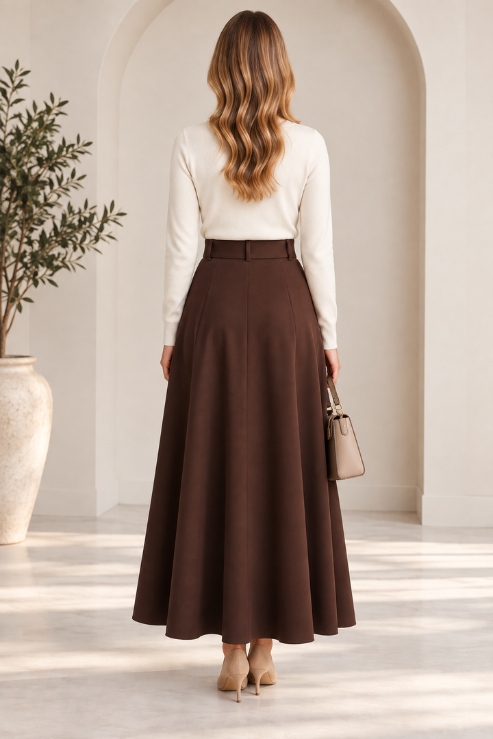 Audrey | Belted A-Line Midi Skirt