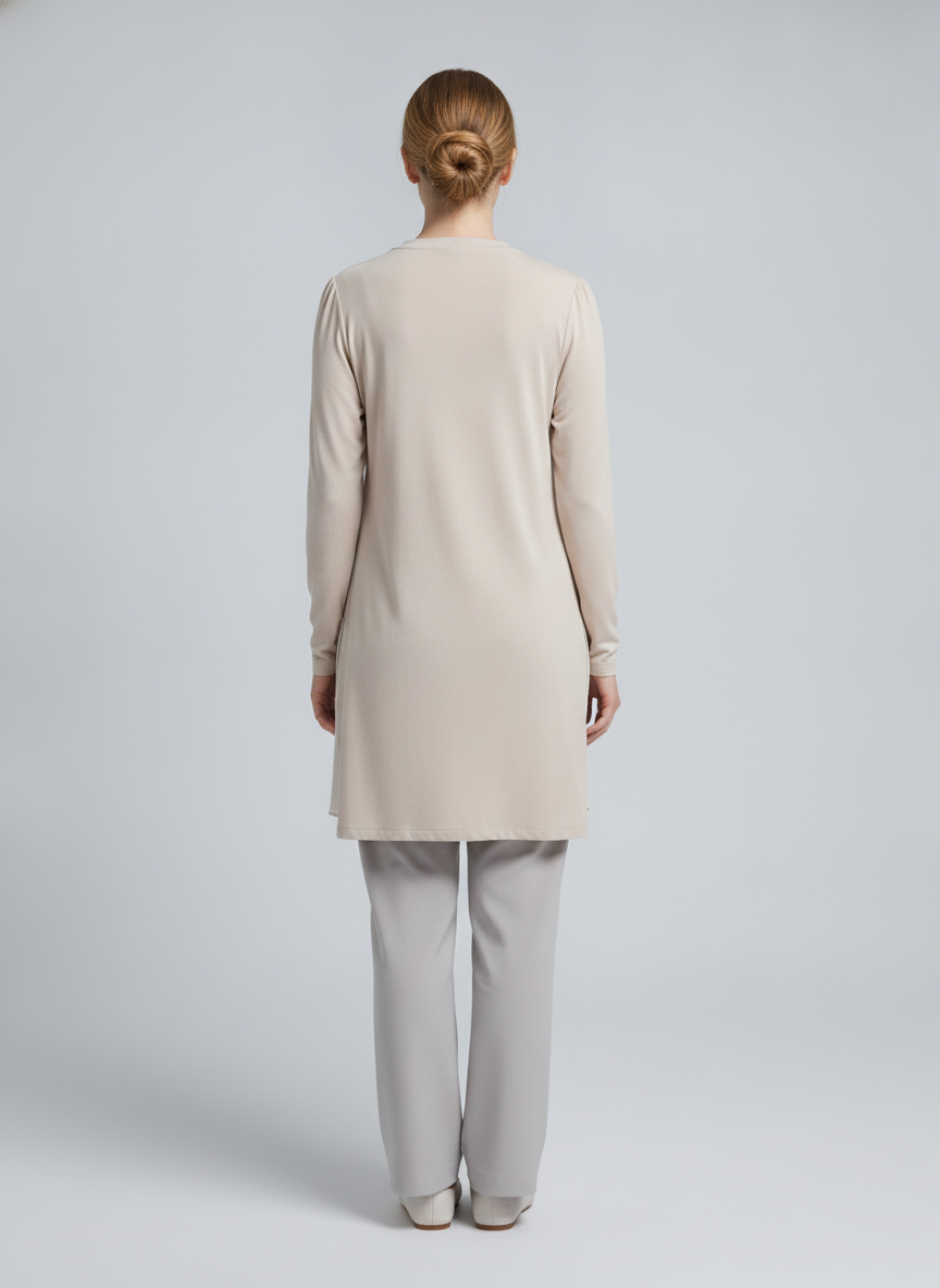Liv | Crepe Long-Sleeve Top — Beige (back)