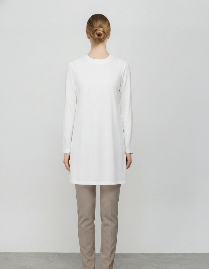 Liv | Crepe Long-Sleeve Top — White (back)