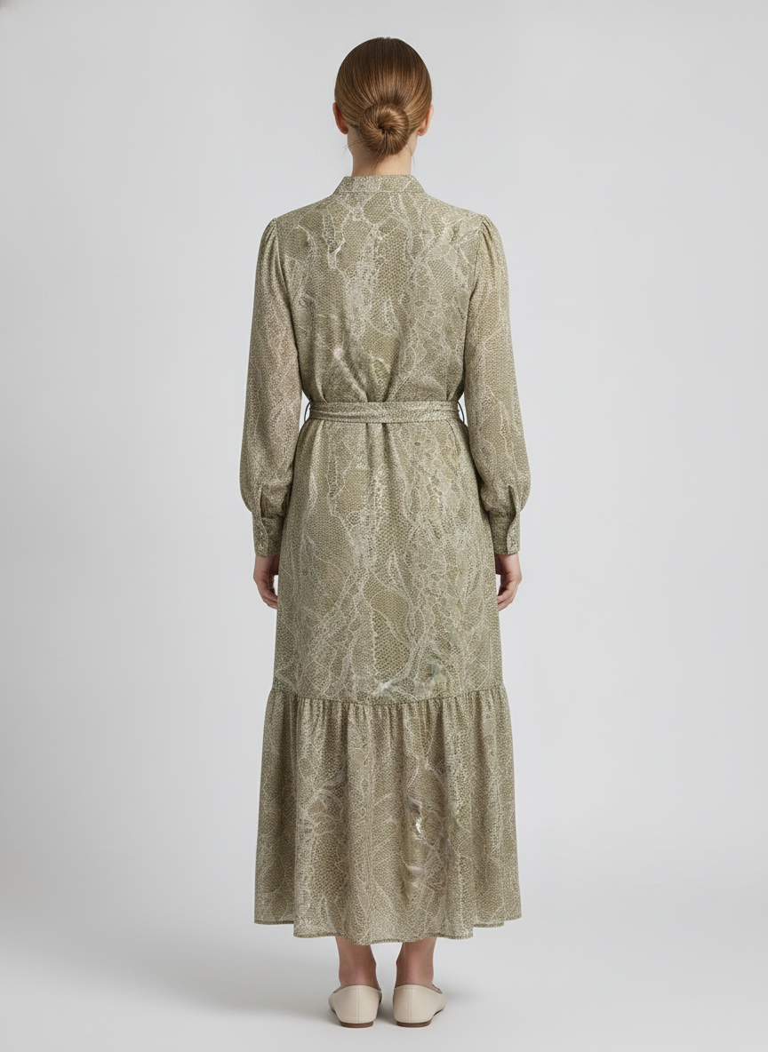 Anais | Python Print Belted Shirt Dress — Green (back)