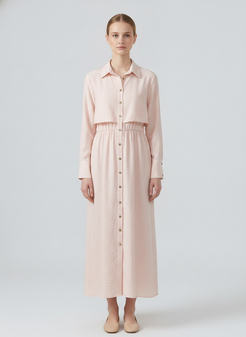 Blythe | Crinkle Tie Neck Dress — Pink (front)