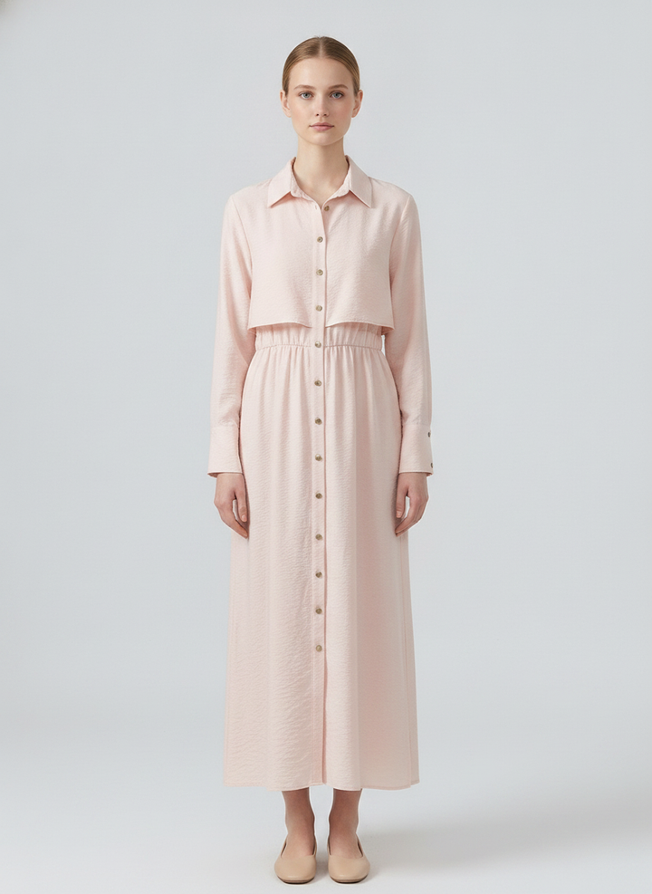 Blythe | Crinkle Tie Neck Dress — Pink (front)