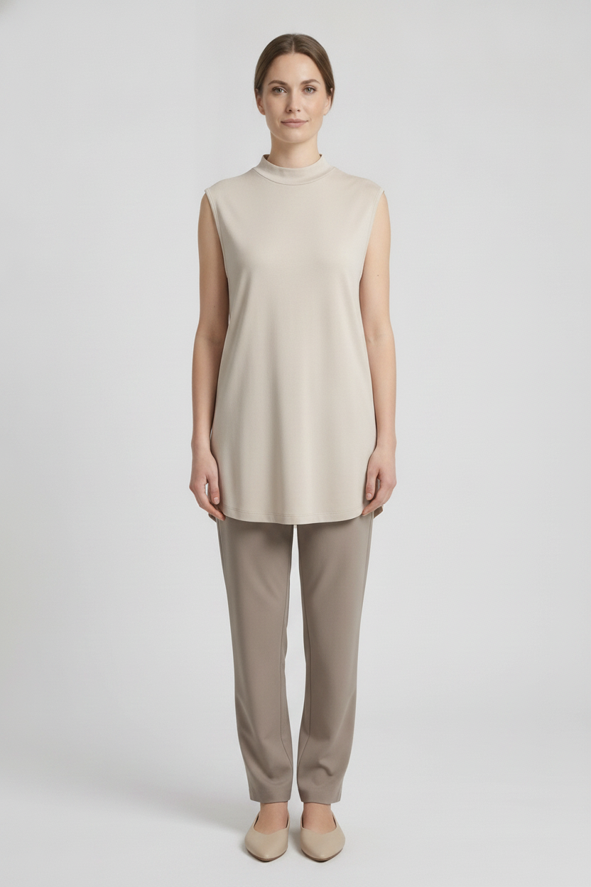 Florentine | Viscose Mock Neck Top — Beige (front)