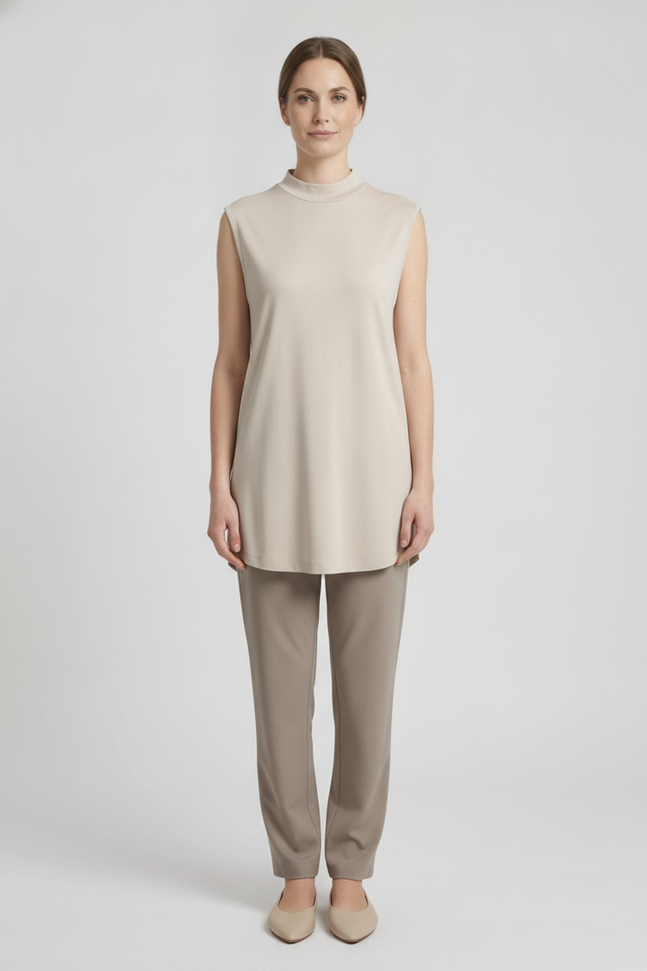 Florentine | Viscose Mock Neck Top — Beige (front)