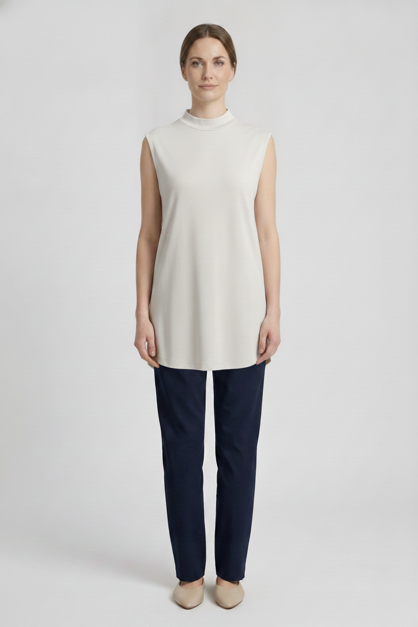 Florentine | Viscose Mock Neck Top — White (front)