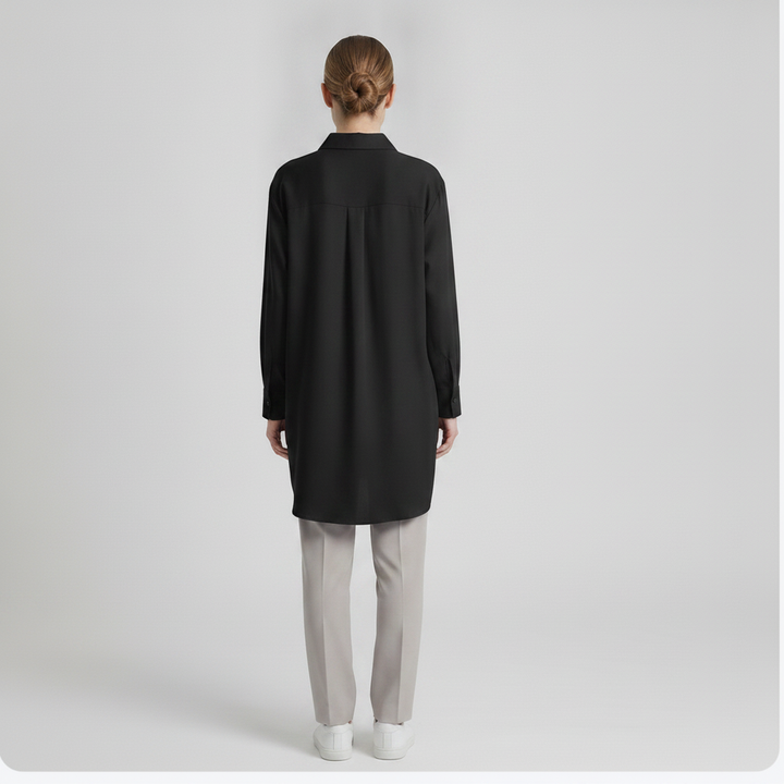Skye | Oversized Poplin Shirt — Black (back)