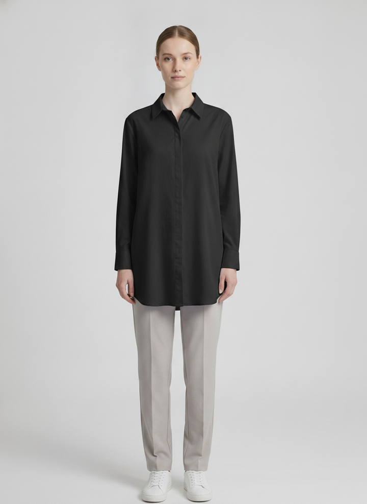 Skye | Oversized Poplin Shirt — Black (front)