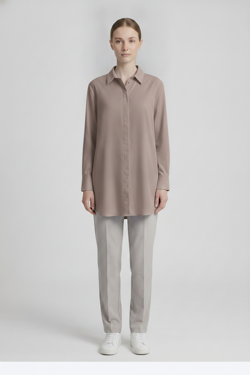 Skye | Oversized Poplin Shirt — Mocha (front)