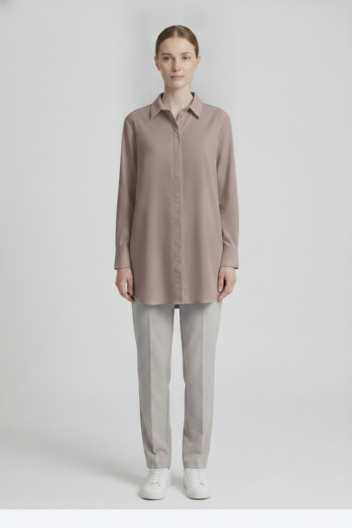 Skye | Oversized Poplin Shirt — Mocha (front)