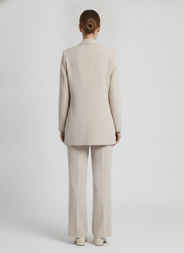 Camille | Draped Shawl-Collar Jacket [CLEARANCE -50%] — Beige (back)