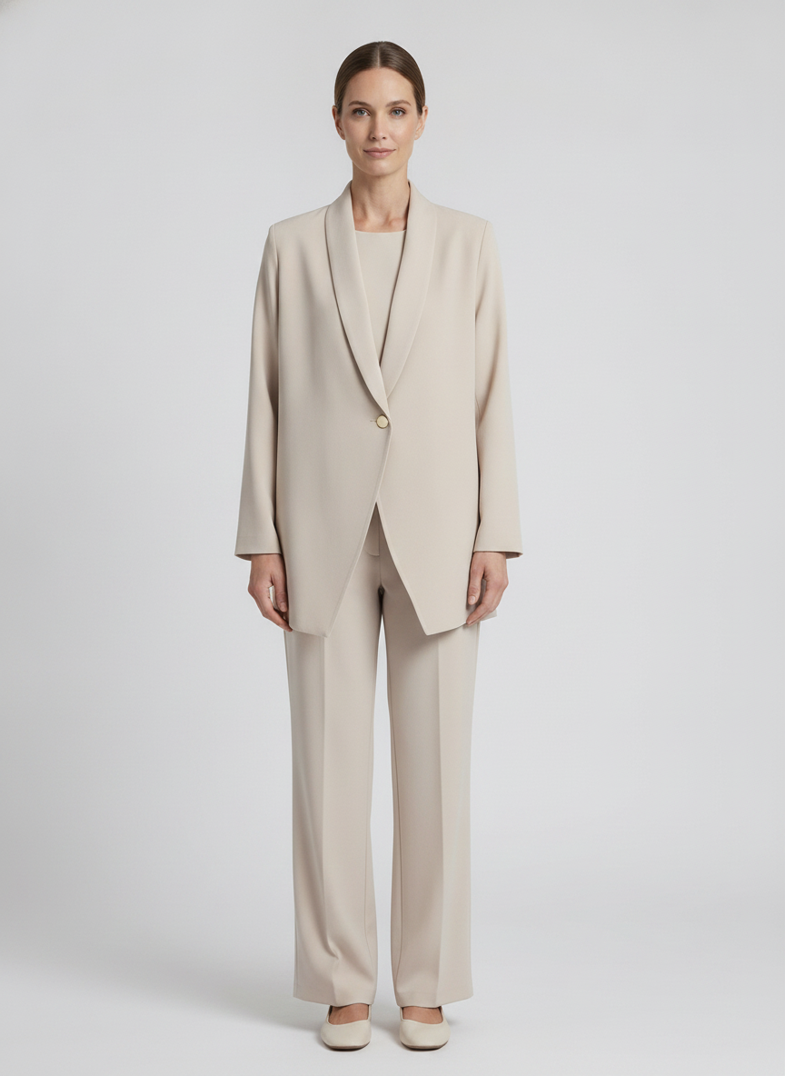 Camille | Draped Shawl-Collar Jacket [CLEARANCE -50%] — Beige (front)