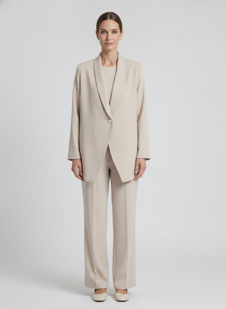 Camille | Draped Shawl-Collar Jacket [CLEARANCE -50%] — Beige (front)