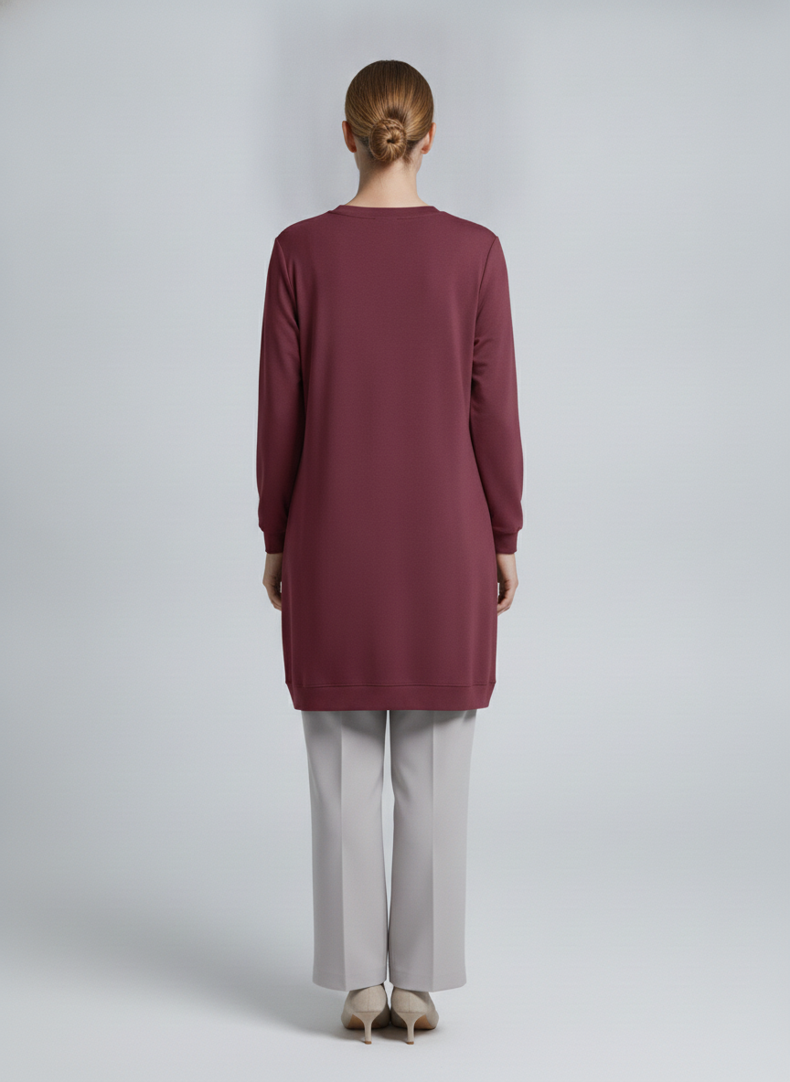 Ondine | Pearl Wave Embellished Tunic — Burgundy (back)