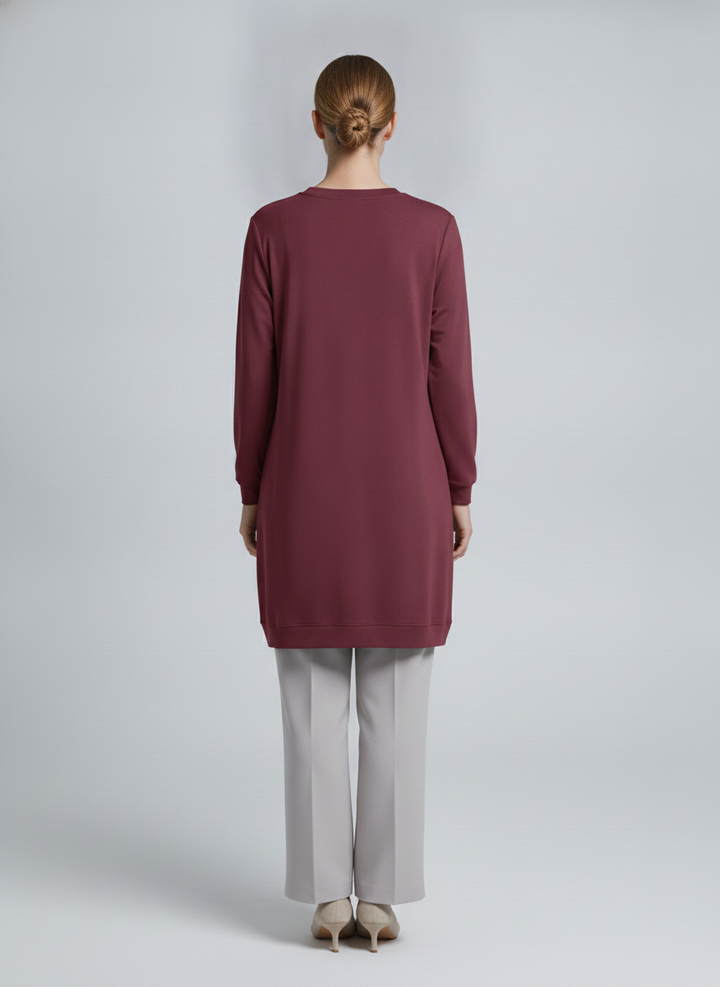 Ondine | Pearl Wave Embellished Tunic — Burgundy (back)