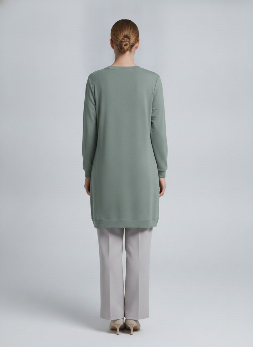 Ondine | Pearl Wave Embellished Tunic — Mint (back)