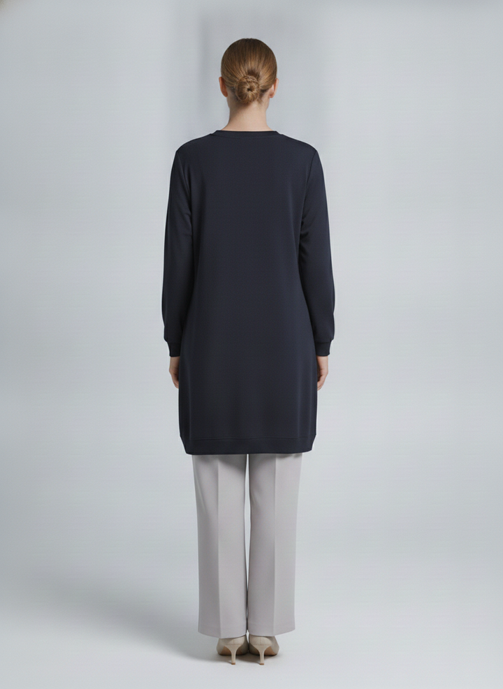 Ondine | Pearl Wave Embellished Tunic — Navy (back)