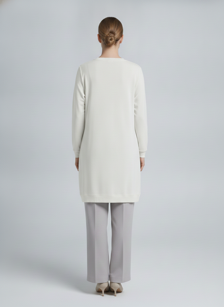Ondine | Pearl Wave Embellished Tunic — White (back)