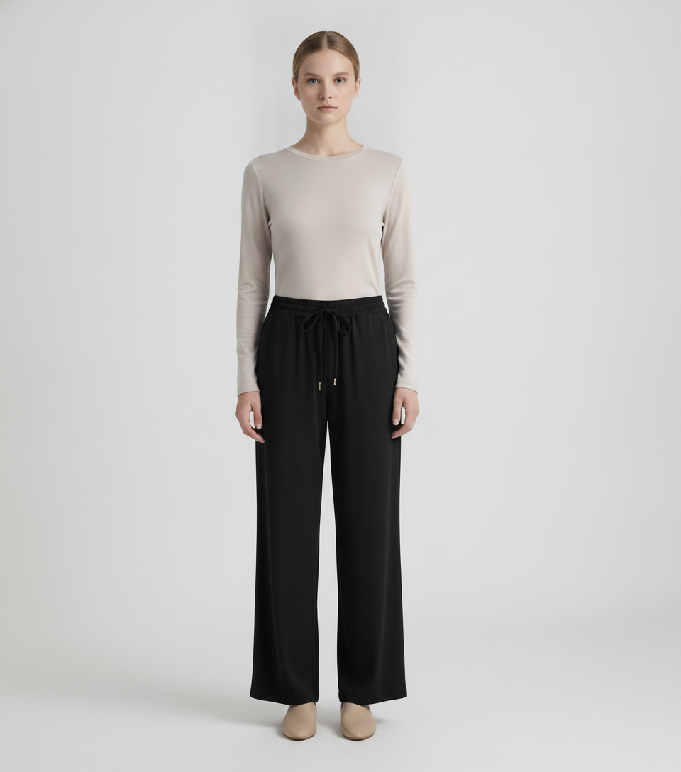 Pacific | Shirred Waist Flowy Pants [CLEARANCE -30%] — Black (front)