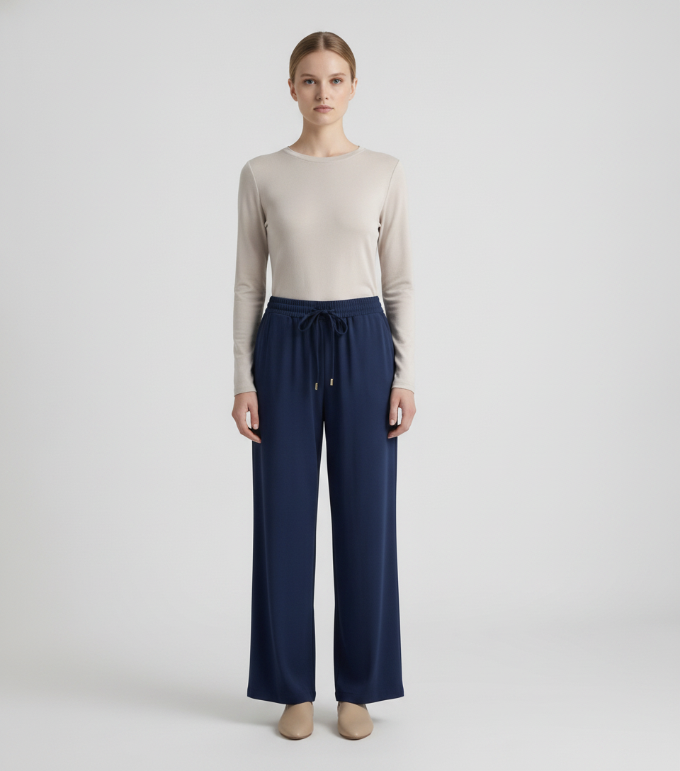 Pacific | Shirred Waist Flowy Pants [CLEARANCE -30%] — Navy (front)