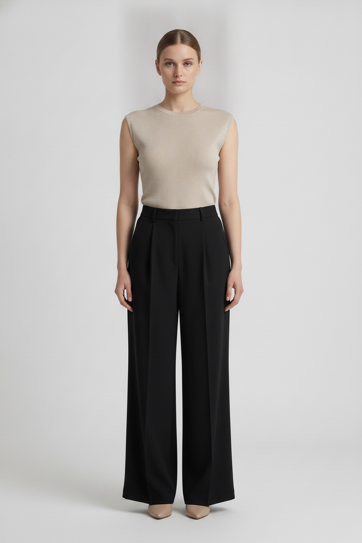 Maren | Pleated High Waist Wide Leg Pants [CLEARANCE -30%] — Black (front)