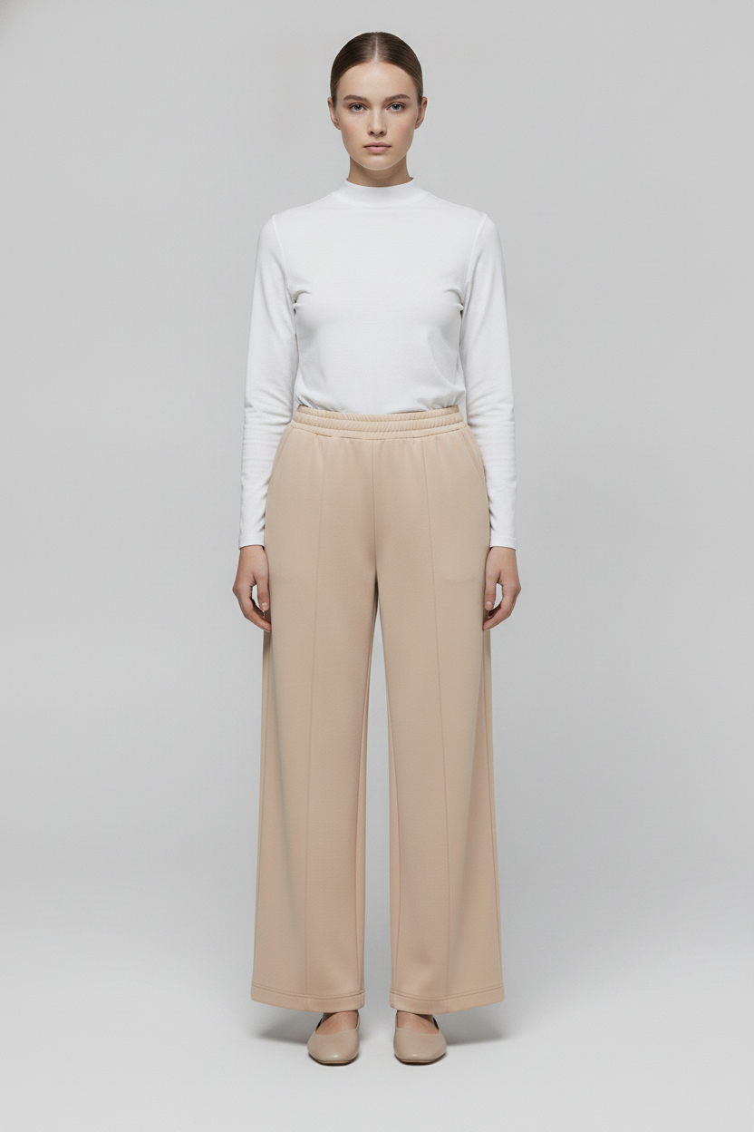 Sand | Pintuck Wide Leg Pants [CLEARANCE -30%] — Beige (front)