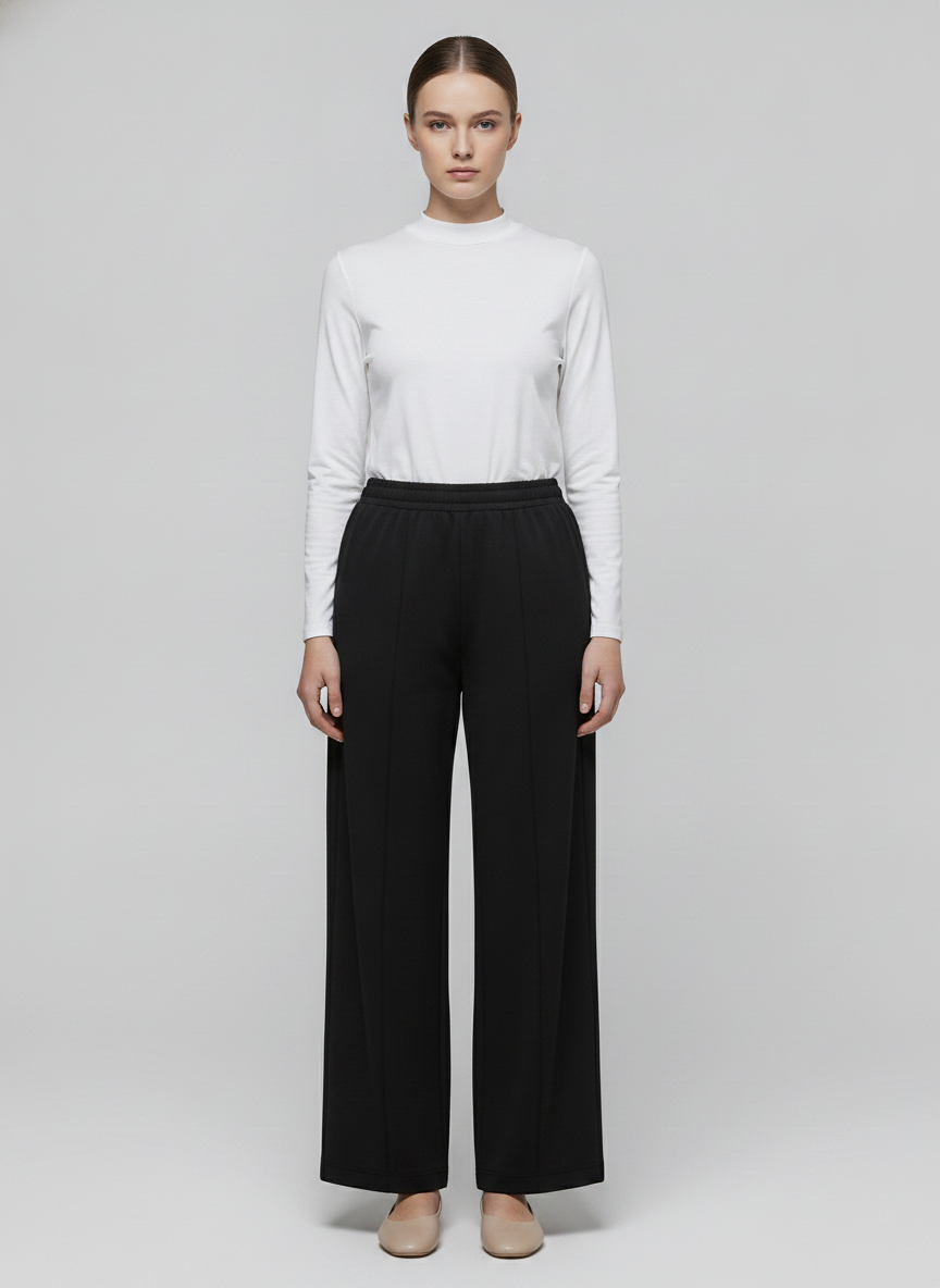 Sand | Pintuck Wide Leg Pants [CLEARANCE -30%] — Black (front)