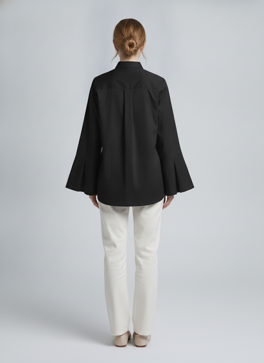 Petra | Poplin Wide-Cuff Shirt — Black (back)