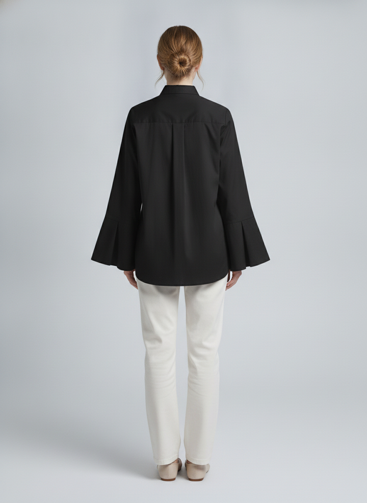 Petra | Poplin Wide-Cuff Shirt — Black (back)