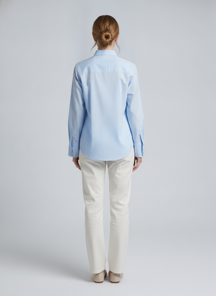Petra | Poplin Wide-Cuff Shirt — Blue (back)