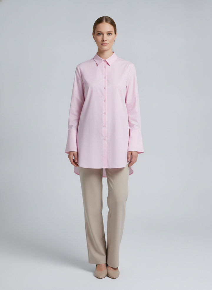 Petra | Poplin Wide-Cuff Shirt — Pink (front)
