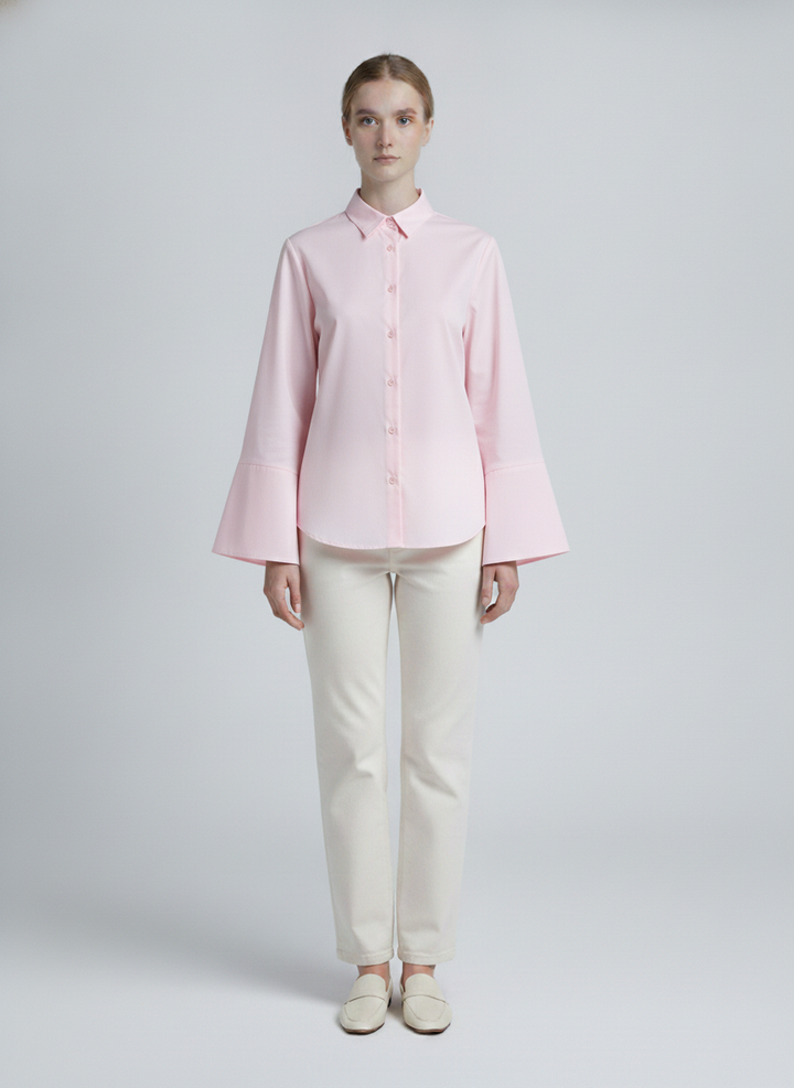 Petra | Poplin Wide-Cuff Shirt — Pink (front)
