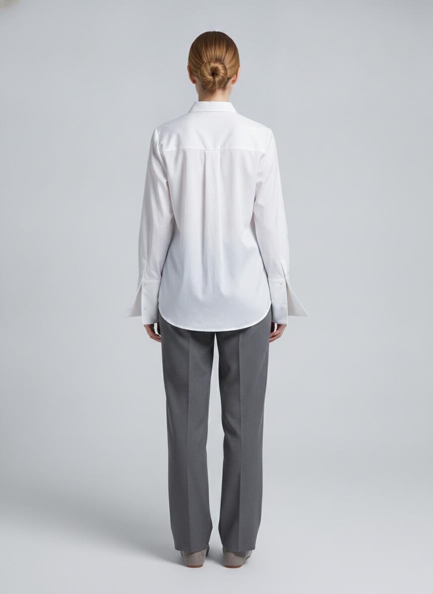 Petra | Poplin Wide-Cuff Shirt — White (back)