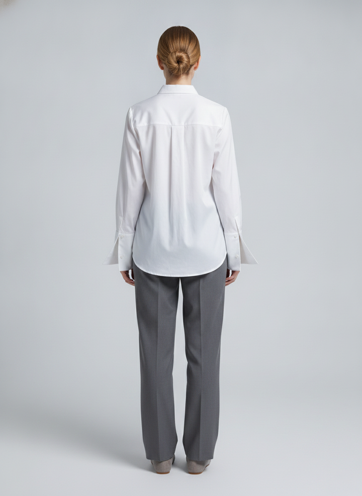 Petra | Poplin Wide-Cuff Shirt — White (back)