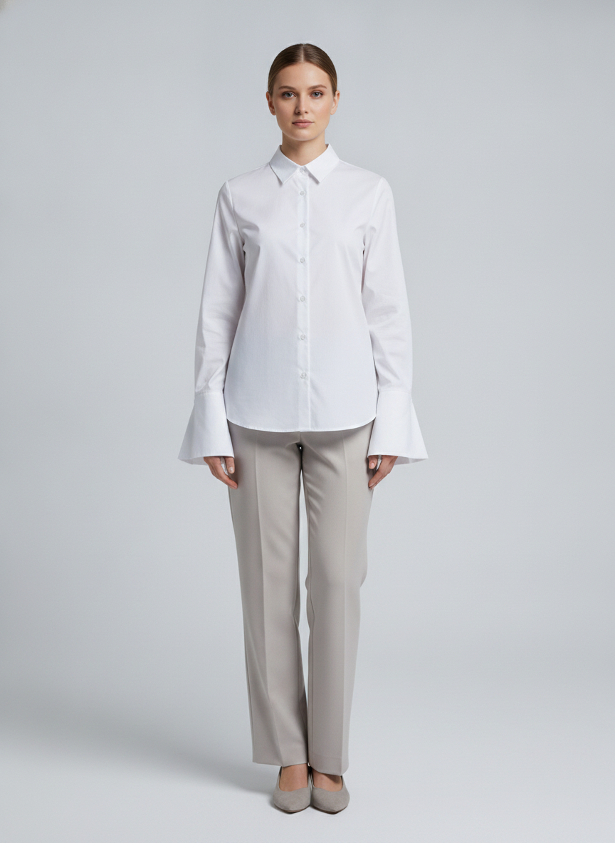 Petra | Poplin Wide-Cuff Shirt — White (front)