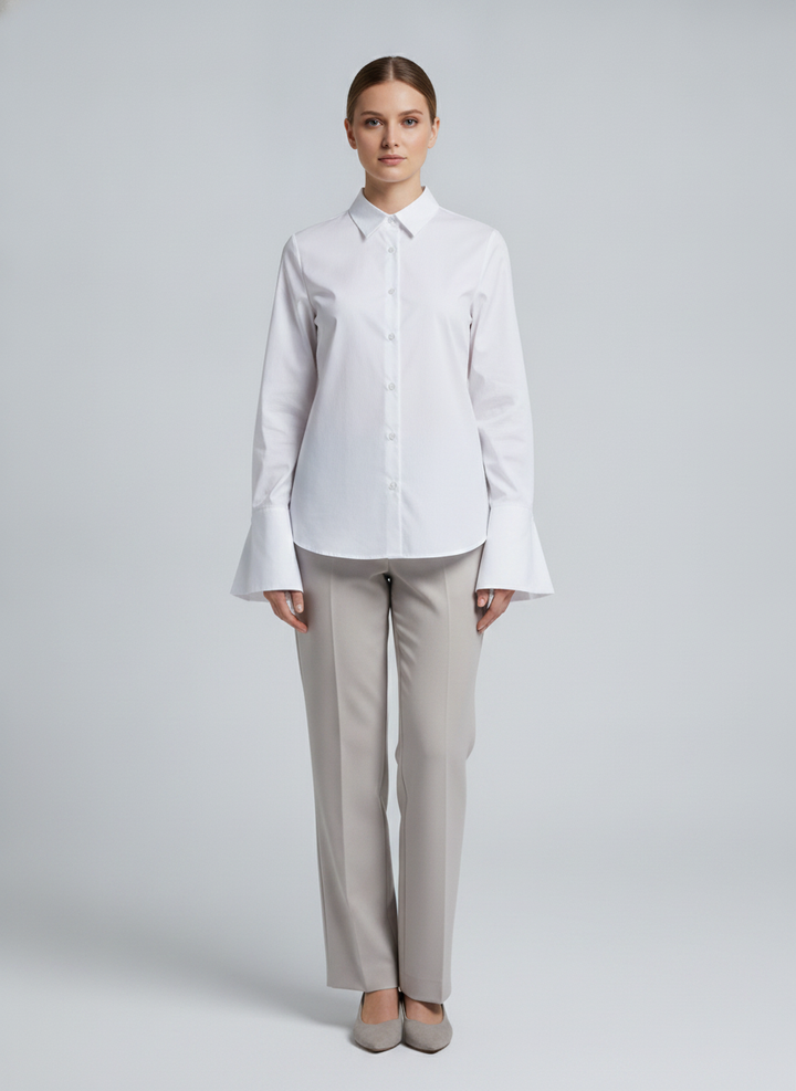 Petra | Poplin Wide-Cuff Shirt — White (front)