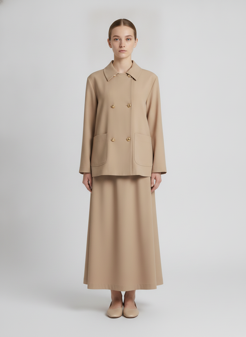 Lucienne | Double-Breasted Two-Piece Set — Beige (front)