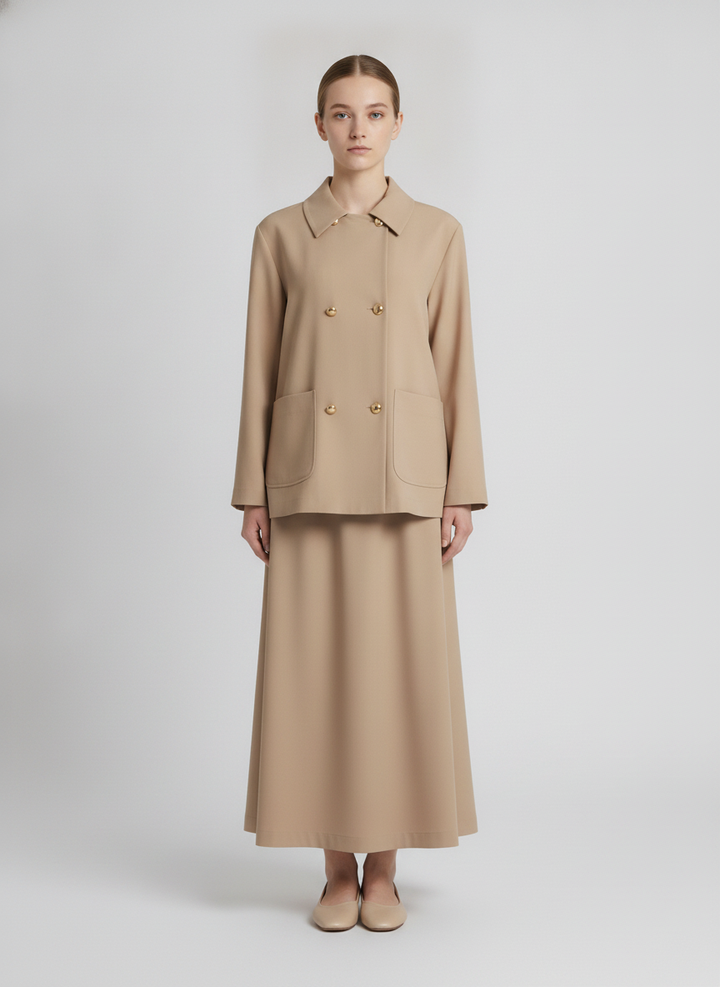 Lucienne | Double-Breasted Two-Piece Set — Beige (front)