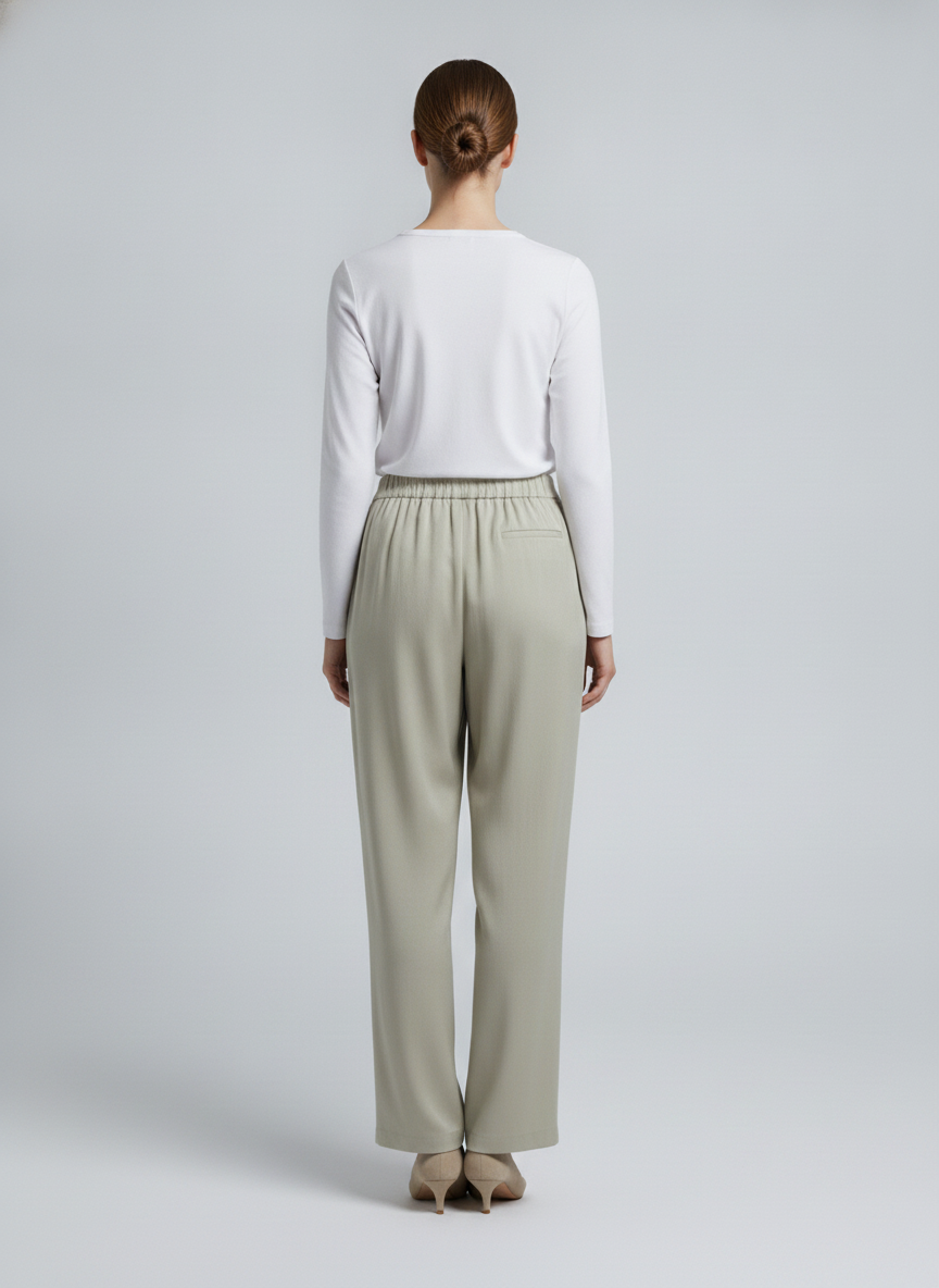 Eleni | Crepe Pleated Trousers — Mink (back)