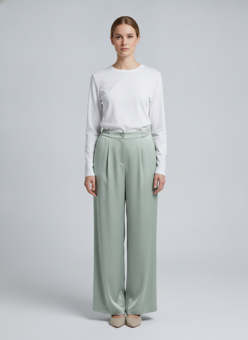 Soleil | Pleated Wide Leg Pants — Mint (front)