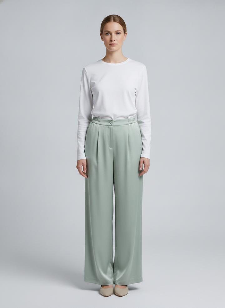 Soleil | Pleated Wide Leg Pants — Mint (front)