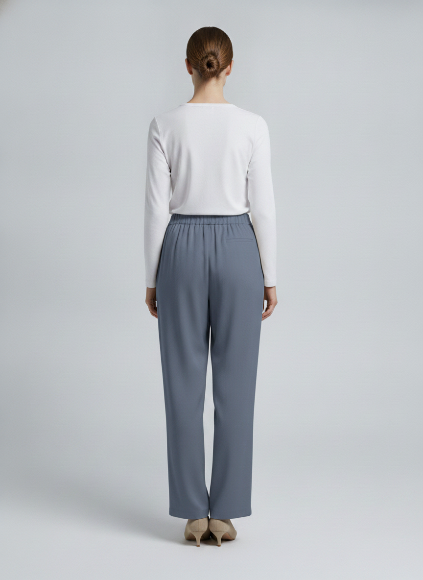 Eleni | Crepe Pleated Trousers — Navy (back)