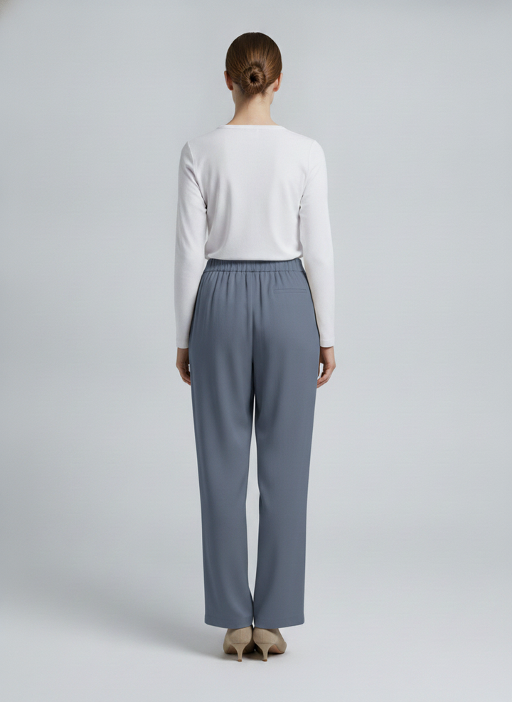 Eleni | Crepe Pleated Trousers — Navy (back)
