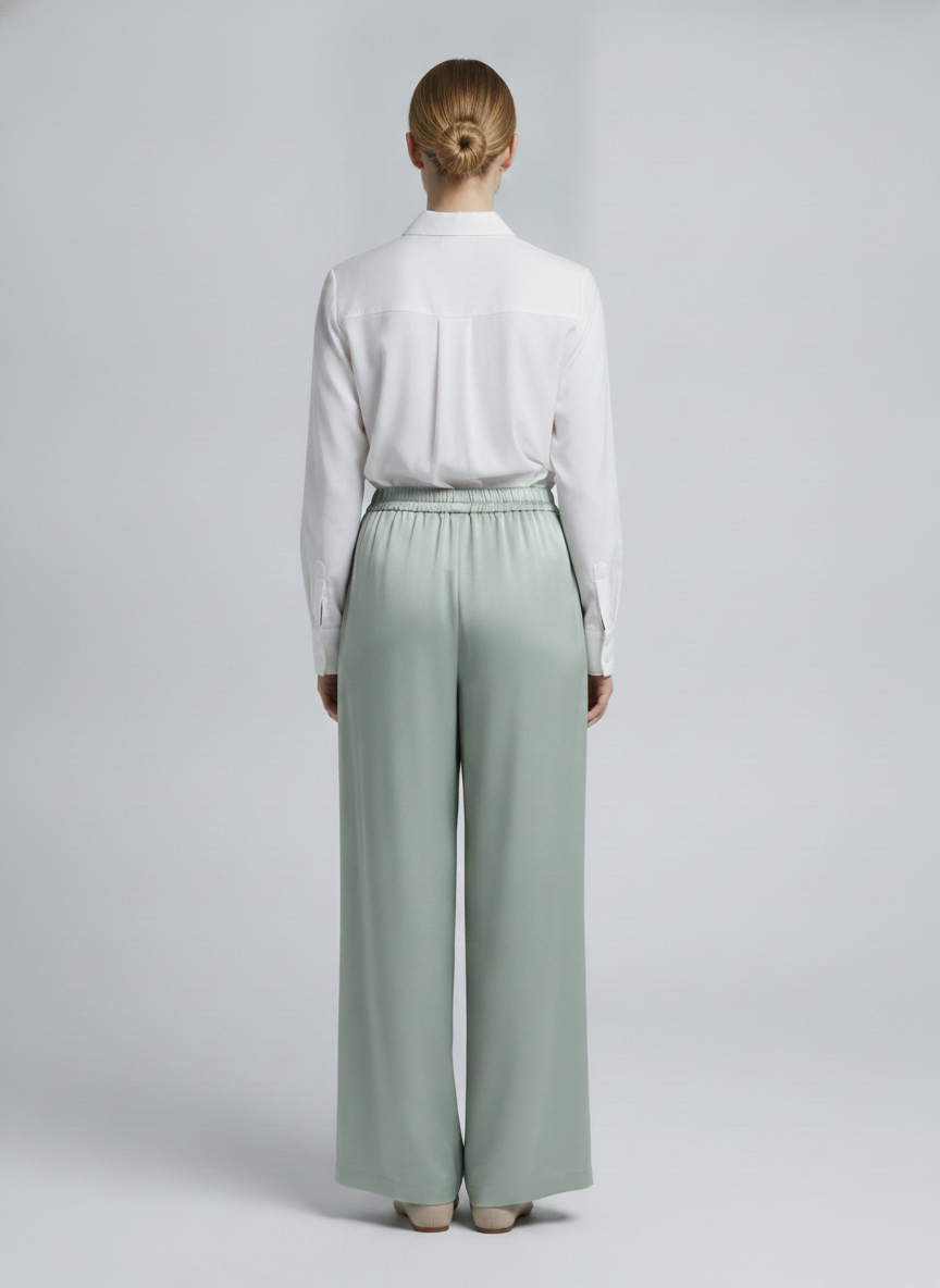 Soleil | Pleated Wide Leg Pants — Yellow (back)
