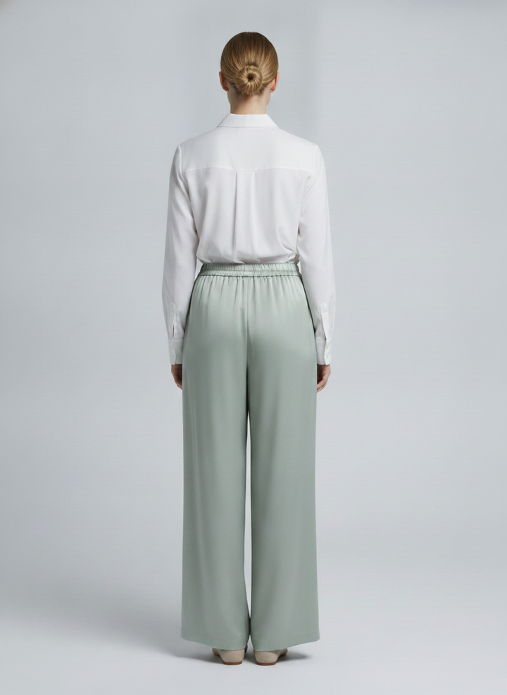 Soleil | Pleated Wide Leg Pants — Yellow (back)